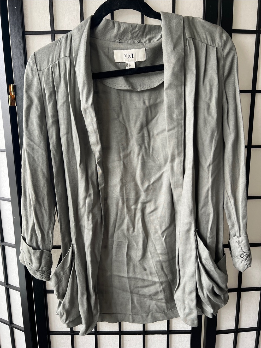 XXI Light Gray Draped Open Front Cardigan